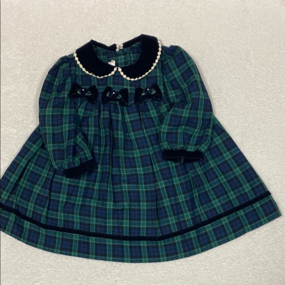Vintage Plaid Velvet Trim Dress